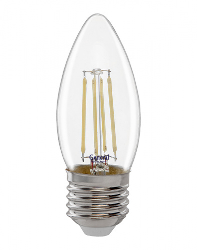 GENERAL лампа светодиодная прозрачный филамент свеча GLDEN-CS-10-230-E27-6500 (649917)