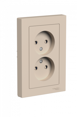 Systeme (Schneider) Electric ATLASDESIGN РОЗЕТКА двойная без заземления со шторками,16А, в сборе, ПЕСОЧНЫЙ ATN001222