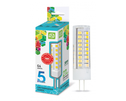Лампа светодиодная LED-JC-standard 5Вт 12В G4 4000К 450Лм ASD (4690612004662)