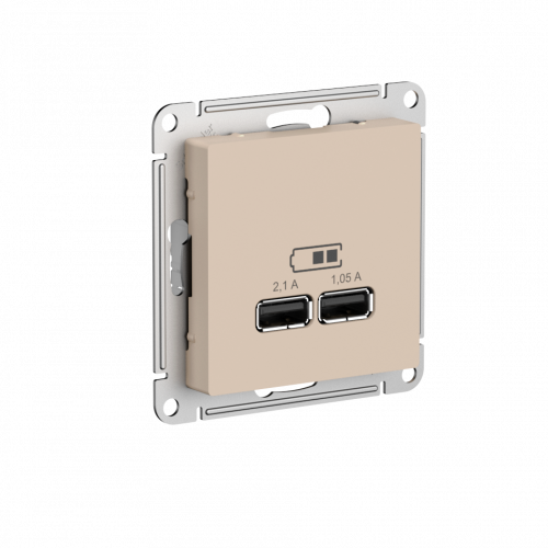 Systeme (Schneider) Electric ATLASDESIGN USB РОЗЕТКА A+A, 5В/2,1 А, 2х5В/1,05 А, механизм, ПЕСОЧНЫЙ ATN001233