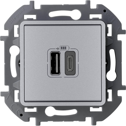 LEGRAND INSPIRIA зарядное устройство с двумя USB-разьемами A-C 240В/5В 3000мА алюминий (673762)