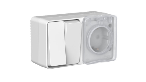 Systeme (Schneider) Electric AtlasDesign PROFI IP54 О/У БЛОК: РОЗ. з/к со шт. 16А, ВЫКЛ.2-клав.10А, СЕРЫЙ