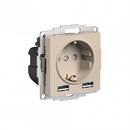 Systeme (Schneider) Electric ATLASDESIGN РОЗЕТКА 16А c 2 USB A+A, 5В/2,4А, 2х5В/1,2А, механизм, ПЕСОЧНЫЙ ATN001230