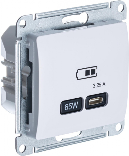 Systeme Electric GLOSSA USB РОЗЕТКА тип-С 65W высокоскоростная зарядка QC, PD, механизм, БЕЛЫЙ GSL000127