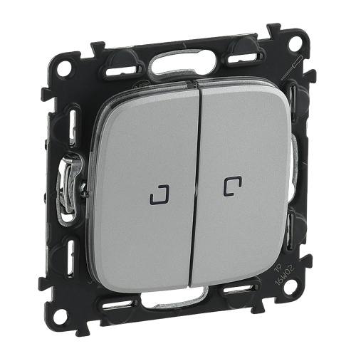 Legrand Valena ALLURE. Переключатель двухклавишный 10АХ 250В, с подсветкой, с лицевой панелью. Алюминий