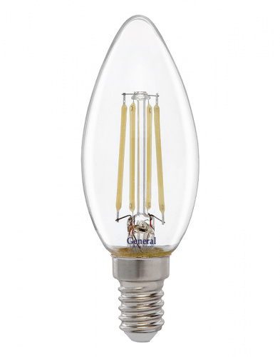 GENERAL лампа светодиодная прозрачный филамент свеча GLDEN-CS-7-230-E14-6500 (649700)