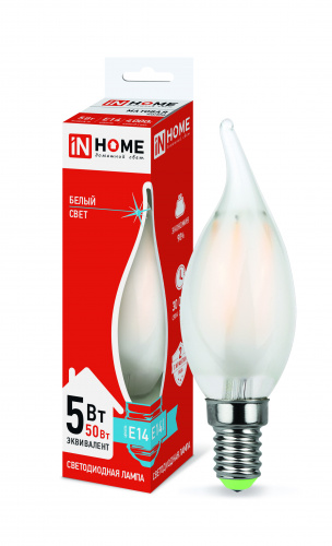 Лампа светодиодная LED-СВЕЧА НА ВЕТРУ-deco 5Вт 230В Е14 4000К 450Лм матовая IN HOME (4690612006802)