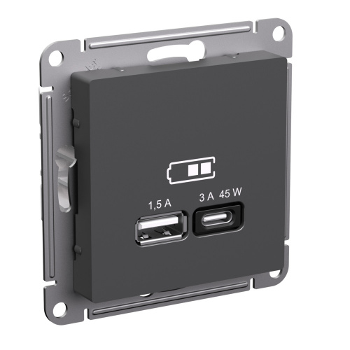 Systeme (Schneider) Electric ATLASDESIGN USB РОЗЕТКА A + тип-C 45Вт высокоскор.заряд. QC, PD, мех., БАЗАЛЬТ