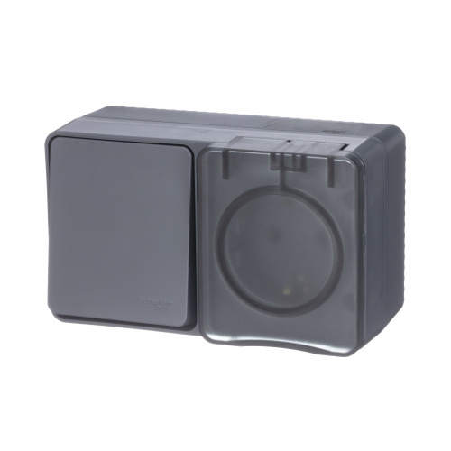 Systeme (Schneider) Electric AtlasDesign Profi54 О/У БЛОК: РОЗ. з/к со шт. 16А 250B, ВЫКЛ.1-клав.10А, АНТРАЦИТ, Россия