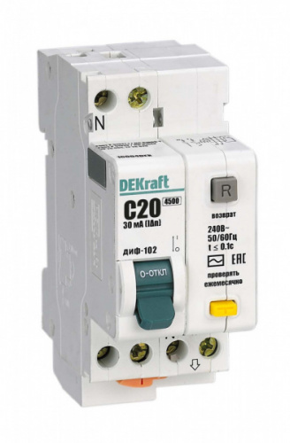Schneider electric DEKraft АВДТ 1Р+N 20А 30мА тип AC х-ка С ДИФ-102 нов. 4,5кА