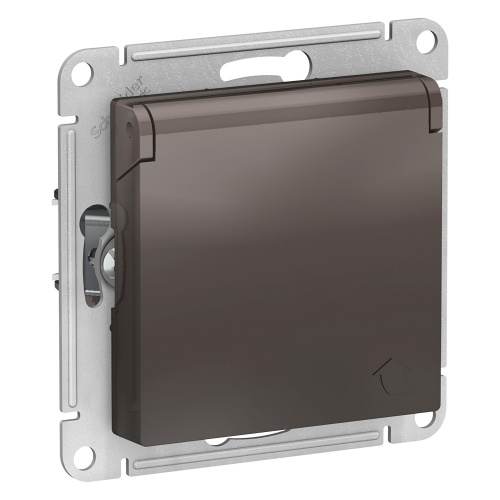 Systeme (Schneider) Electric ATLASDESIGN РОЗЕТКА с заземл. со шторками с крышкой, 16А, IP20, механизм, МОККО ATN000646