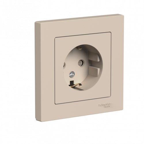 Systeme (Schneider) Electric ATLASDESIGN РОЗЕТКА с заземлением со шторками, 16А, в сборе, ПЕСОЧНЫЙ ATN001244