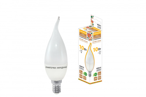 Лампа светодиодная WFС37-10 Вт-230 В -4000 К–E14 (свеча на ветру) Народная