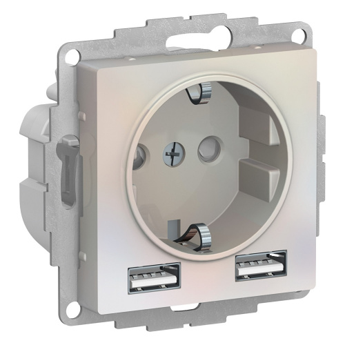 Systeme (Schneider) Electric ATLASDESIGN РОЗЕТКА 16А c 2 USB A+A, 5В/2,4А, 2х5В/1,2А, механизм, ЖЕМЧУГ ATN000430