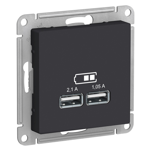 Systeme (Schneider) Electric ATLASDESIGN USB РОЗЕТКА, 5В, 1 порт x 2,1 А, 2 порта х 1,05 А, механизм, КАРБОН ATN001033