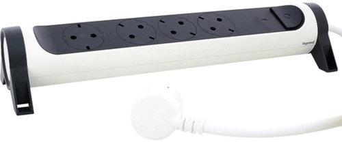 Legrand Удлинитель с поворотным основанием, индикацией потребляемой мощности и защитой от перегрузки серии "Комфорт" 4 x 2К+З с кабелем 1,5 м., цвет: бело-черный