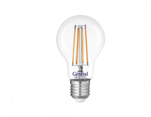 GENERAL лампа светодиодная прозрачный филамент ЛОН 17W E27 6500K GLDEN-A60S-17-230-E27-6500