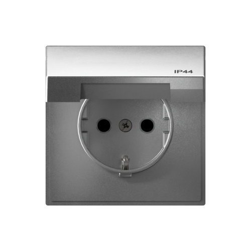 Systeme Electric ARTGALLERY РОЗЕТКА с заз.со шт.с крышк, 16А, IP44,  механизм, быстрозажим. клем., АЛЮМИНИЙ