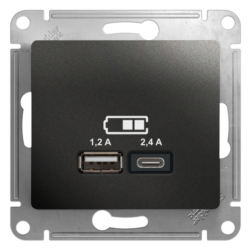 Systeme (Schneider) Electric GLOSSA USB РОЗЕТКА A+С, 5В/2,4А, 2х5В/1,2 А, механизм, АНТРАЦИТ (GSL000739)