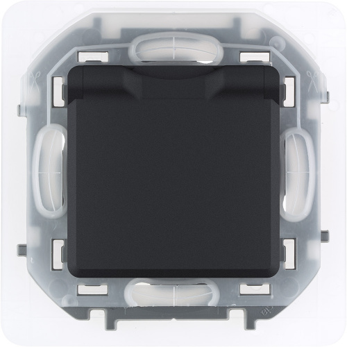 LEGRAND INSPIRIA розетка с заземлением IP 44 с откидной крышкой и шторками (немецкий стандарт) антрацит (673743)