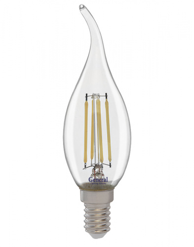 GENERAL лампа светодиодная прозрачный филамент свеча на ветру GLDEN-CWS-10-230-E14-4500 (649919)