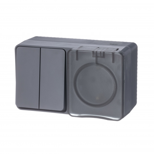 Systeme (Schneider) Electric AtlasDesign Profi54 О/У БЛОК: РОЗ. з/к со шт. 16А 250B, ВЫКЛ.2-клав.10А, АНТРАЦИТ, Россия