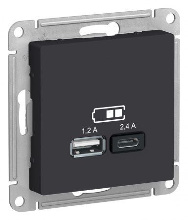 Systeme (Schneider) Electric ATLASDESIGN USB РОЗЕТКА A+С, 5В/2,4А, 2х5В/1,2 А, механизм, КАРБОН (ATN001039)