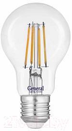 GENERAL лампа светодиодная прозрачный филамент ЛОН А60 GLDEN-A60S-B-6-230-E27-4500