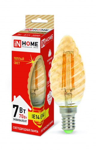Лампа светодиодная LED-СВЕЧА ВИТАЯ-deco 7Вт 230В Е14 3000К 630Лм золотистая IN HOME (4690612007205)