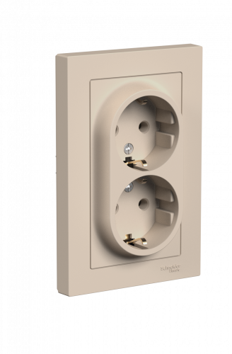 Systeme (Schneider) Electric ATLASDESIGN РОЗЕТКА двойная с заземлением, 16А, в сборе, ПЕСОЧНЫЙ ATN001224