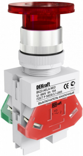 Schneider electric DEKraft Выкл. кноп. грибок AELA D22 КРАСНЫЙ неон 220В ВК-22