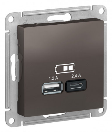 Systeme (Schneider) Electric ATLASDESIGN USB РОЗЕТКА A+С, 5В/2,4А, 2х5В/1,2А, механизм, МОККО (ATN000639)