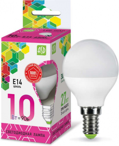 Лампа светодиодная LED-ШАР-standard 10Вт 230В Е14 6500К 900Лм ASD (4690612015460)