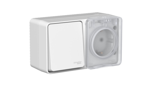 Systeme (Schneider) Electric AtlasDesign PROFI IP54 О/У БЛОК: РОЗ. з/к со шт. 16А, ВЫКЛ.1-клав.10А, СЕРЫЙ