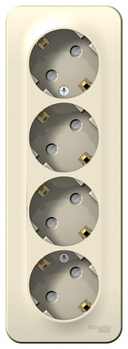 Systeme (Schneider) Electric BLANCA Розетка четырехместная с заземлением, со шторками, изолирующая пластина, 16А, 250В, О/У, МОЛОЧНЫЙ