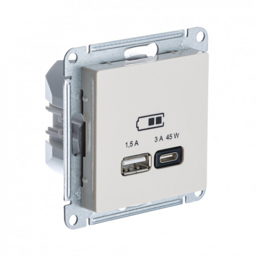 ATLASDESIGN Systeme Electric USB РОЗЕТКА A + тип-C 45W высокоскоростная зарядка QC,PD, механизм, БЕЖЕВЫЙ ATN000229