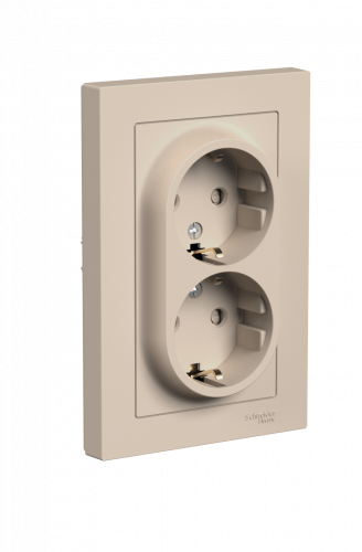 Systeme (Schneider) Electric ATLASDESIGN РОЗЕТКА двойная с заземлением со шторками, 16А, в сборе, ПЕСОЧНЫЙ ATN001226