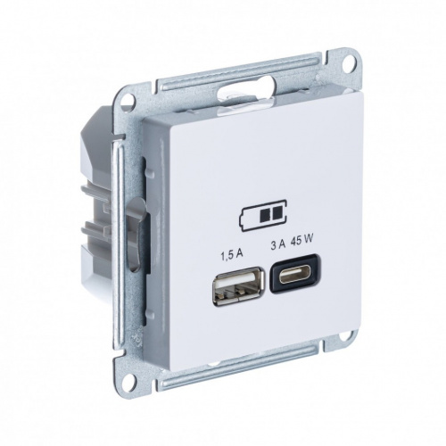 ATLASDESIGN Systeme Electric USB РОЗЕТКА A + тип-C 45W высокоскоростная зарядка QC, PD, механизм, БЕЛЫЙ ATN000129