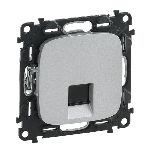 Legrand Valena ALLURE. Информационная розетка одиночная RJ45, Кат.5е UTP, с лицевой панелью. Алюминий