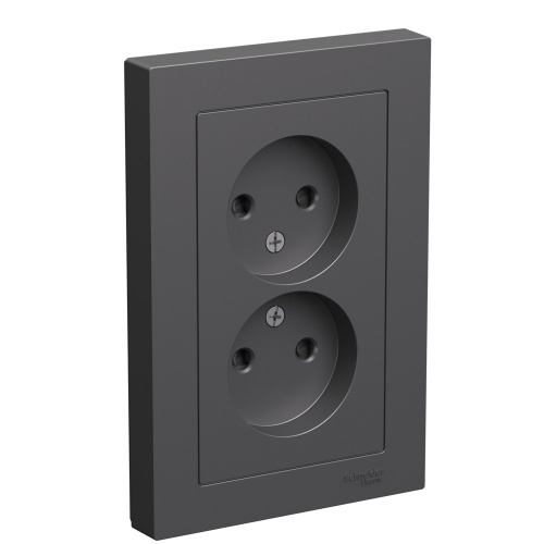 Systeme (Schneider) Electric ATLASDESIGN РОЗЕТКА двойная без заземления со шторками,16А, в сборе, БАЗАЛЬТ