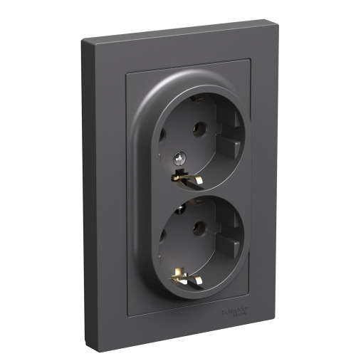 Systeme (Schneider) Electric ATLASDESIGN РОЗЕТКА двойная с заземлением, 16А, в сборе, БАЗАЛЬТ