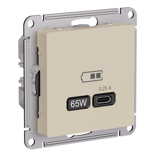Systeme (Schneider) Electric ATLASDESIGN USB РОЗЕТКА тип-C 65Вт высокоскор.заряд. QC,PD, механизм, ПЕСОЧНЫЙ ATN001227