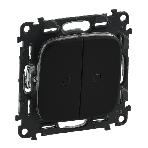 Legrand Valena ALLURE. Переключатель двухклавишный 10АХ 250В, с подсветкой, с лицевой панелью. Антрацит