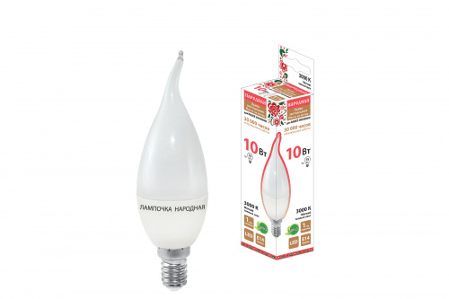 Лампа светодиодная WFC37-10 Вт-230 В -3000 К–E14 (свеча на ветру) Народная