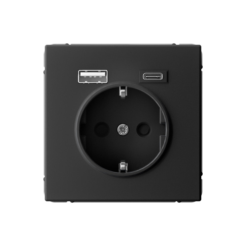 Systeme Electric ARTGALLERY РОЗЕТКА 16А с 2 USB A+C, 5В/2,4А/3,0А, 2х5В/1,5А, механизм, КАРБОН