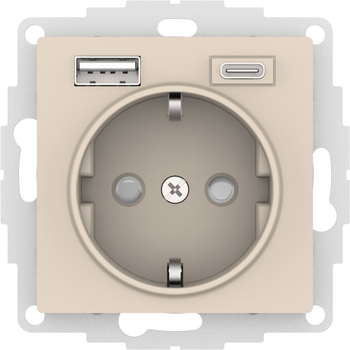 Systeme (Schneider) Electric ATLASDESIGN РОЗЕТКА с заземлением 16А с 2 USB A+C, 5В/2,4А/3,0А, 2х5В/1,5А, механизм, БЕЖЕВЫЙ
