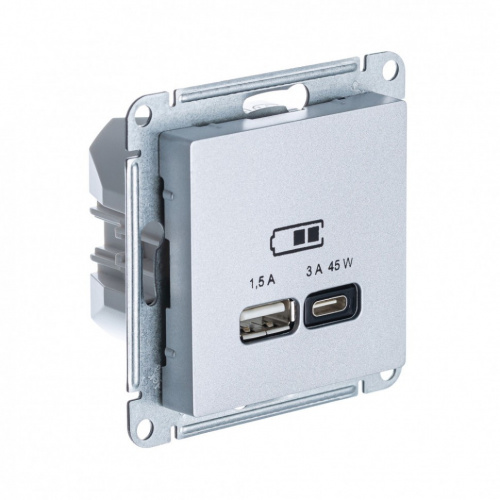 ATLASDESIGN Systeme Electric USB РОЗЕТКА A + тип-C 45W высокоскоростная зарядка QC,PD, механизм,АЛЮМИНИЙ ATN000329