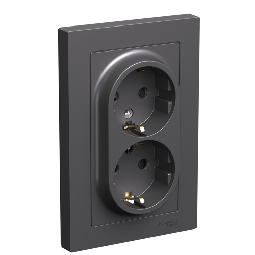 Systeme (Schneider) Electric ATLASDESIGN РОЗЕТКА двойная с заземлением со шторками, 16А, в сборе, БАЗАЛЬТ