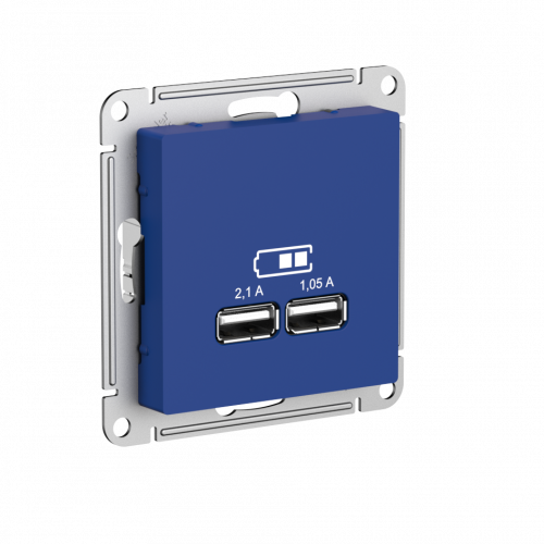 Systeme (Schneider) Electric ATLASDESIGN USB РОЗЕТКА A+A, 5В/2,1 А, 2х5В/1,05 А, механизм, АКВАМАРИН ATN001133