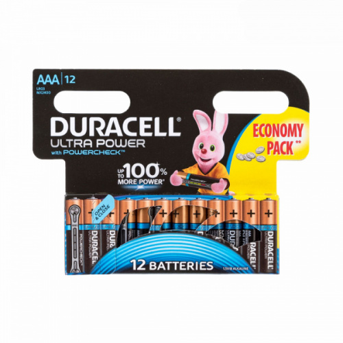 DURACELL батарейки мизинчиковые LR03 AAA BL12 Alkaline 1.5V ULTRA POWER (5000394064218) упаковка 12 шт